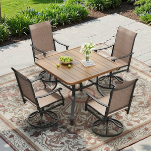 English Elm Outdoor Square Patio Dining Table Powder Coated Metal Frame Wood Grain Slat Top T3623P505096