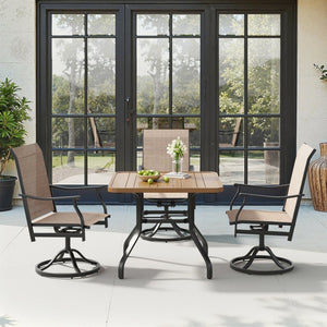 English Elm Outdoor Square Patio Dining Table Powder Coated Metal Frame Wood Grain Slat Top T3623P505096
