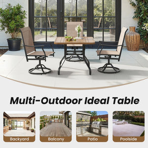 English Elm Outdoor Square Patio Dining Table Powder Coated Metal Frame Wood Grain Slat Top T3623P505096