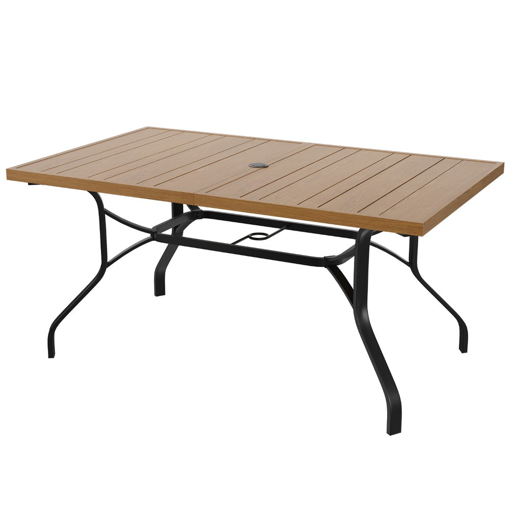 English Elm Outdoor Wood Grain Patio Dining Table Seats Six with Umbrella Hole Rust Proof Frame T3623P505099