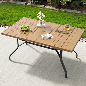 English Elm Outdoor Wood Grain Patio Dining Table Seats Six with Umbrella Hole Rust Proof Frame T3623P505099
