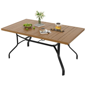 English Elm Outdoor Wood Grain Patio Dining Table Seats Six with Umbrella Hole Rust Proof Frame T3623P505099
