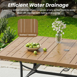English Elm Outdoor Wood Grain Patio Dining Table Seats Six with Umbrella Hole Rust Proof Frame T3623P505099