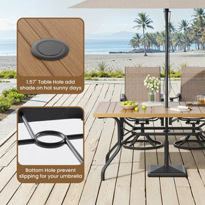English Elm Outdoor Wood Grain Patio Dining Table Seats Six with Umbrella Hole Rust Proof Frame T3623P505099