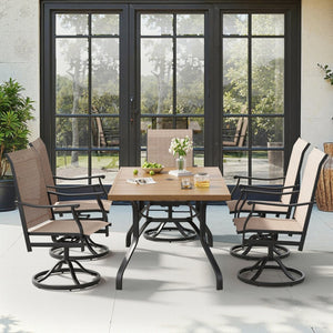 English Elm Outdoor Wood Grain Patio Dining Table Seats Six with Umbrella Hole Rust Proof Frame T3623P505099