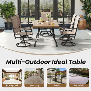 English Elm Outdoor Wood Grain Patio Dining Table Seats Six with Umbrella Hole Rust Proof Frame T3623P505099