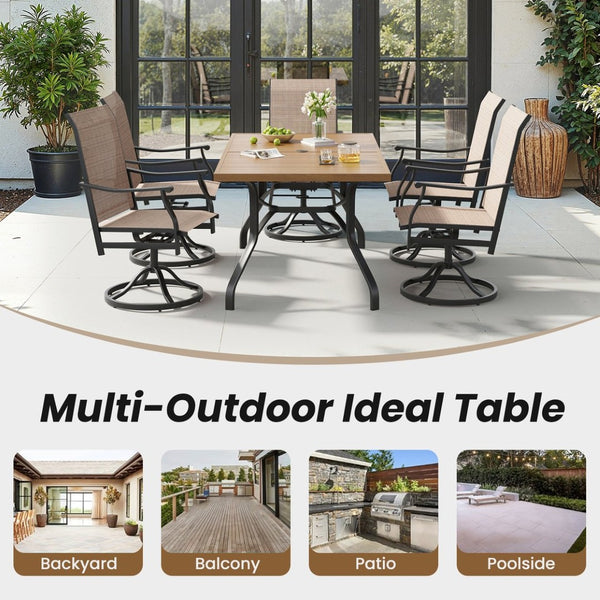 English Elm Outdoor Wood Grain Patio Dining Table Seats Six with Umbrella Hole Rust Proof Frame T3623P505099