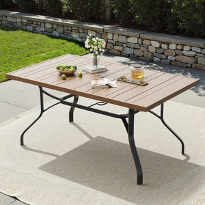 English Elm Outdoor Wood Grain Patio Dining Table Seats Six with Umbrella Hole Rust Proof Frame T3623P505099