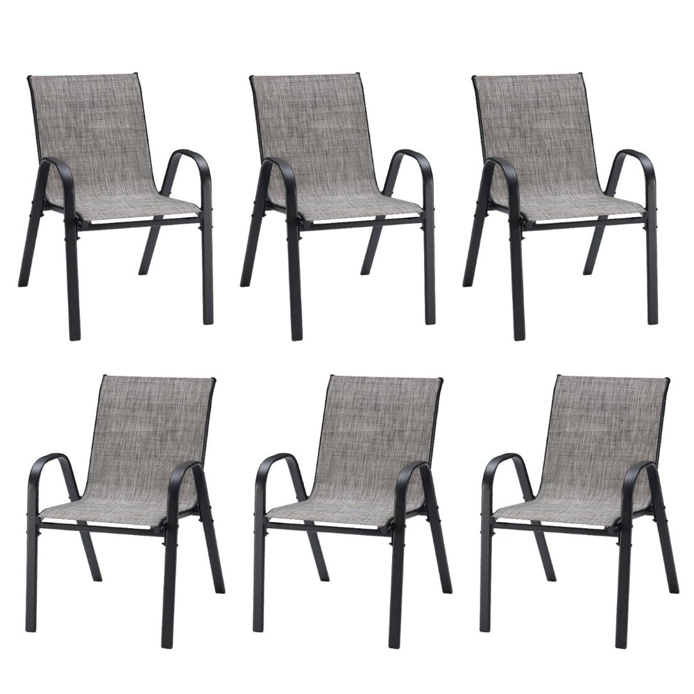 English Elm Patio Armchairs Set of 6 Stackable Textilene Mesh Powder Coated All Weather Dining Grey T3623P505169