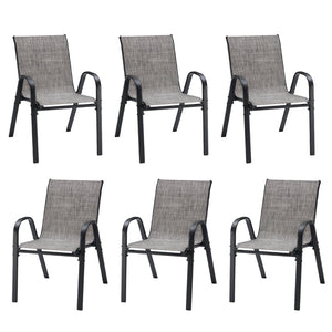 English Elm Patio Armchairs Set of 6 Stackable Textilene Mesh Powder Coated All Weather Dining Grey T3623P505169