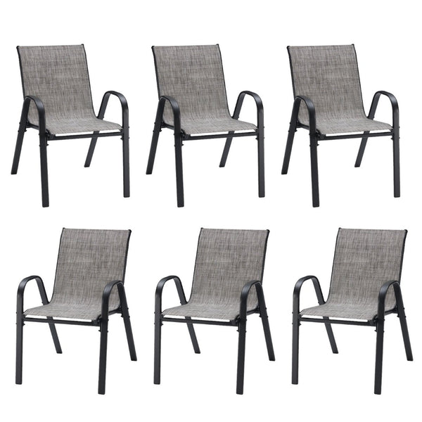English Elm Patio Armchairs Set of 6 Stackable Textilene Mesh Powder Coated All Weather Dining Grey T3623P505169