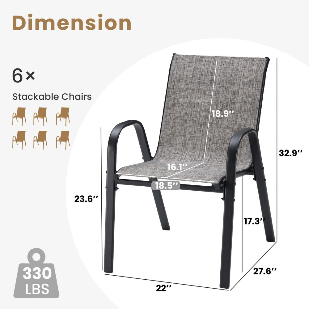 English Elm Patio Armchairs Set of 6 Stackable Textilene Mesh Powder Coated All Weather Dining Grey T3623P505169