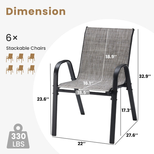 English Elm Patio Armchairs Set of 6 Stackable Textilene Mesh Powder Coated All Weather Dining Grey T3623P505169