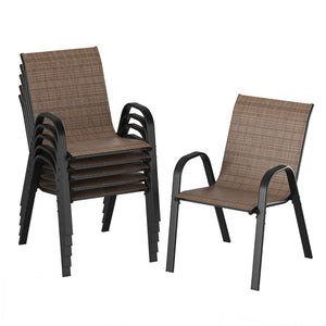 English Elm Patio Armchairs Set of 6 Stackable Textilene Mesh Powder Coated All Weather Dining Brown T3623P505172