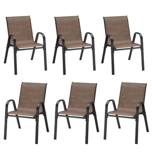 English Elm Patio Armchairs Set of 6 Stackable Textilene Mesh Powder Coated All Weather Dining Brown T3623P505172