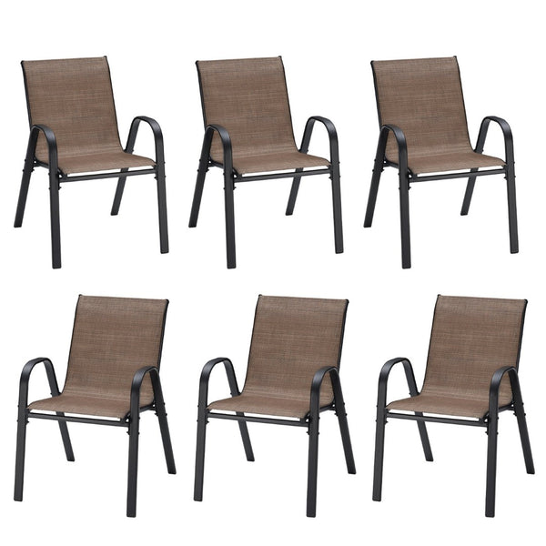 English Elm Patio Armchairs Set of 6 Stackable Textilene Mesh Powder Coated All Weather Dining Brown T3623P505172