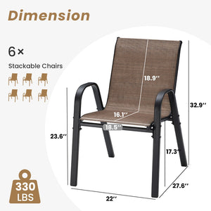 English Elm Patio Armchairs Set of 6 Stackable Textilene Mesh Powder Coated All Weather Dining Brown T3623P505172