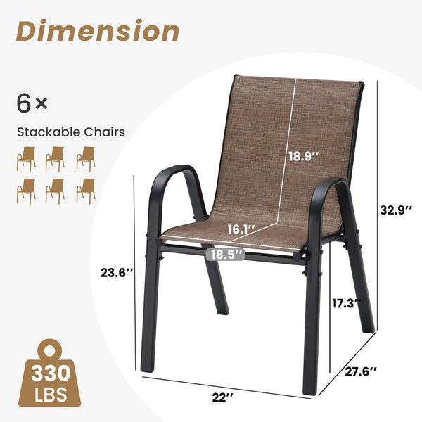 English Elm Patio Armchairs Set of 6 Stackable Textilene Mesh Powder Coated All Weather Dining Brown T3623P505172