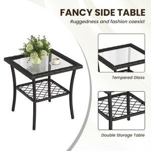 English Elm 3-piece Outdoor Wicker Bistro Set with Swivel Glider Chairs and Shelved Side Table Navy Blue T3623P505188