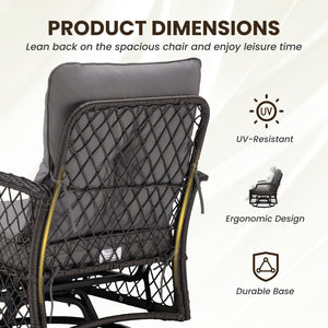 English Elm 3-piece Outdoor Wicker Bistro Set with Swivel Glider Chairs and Shelved Side Table Grey T3623P505190