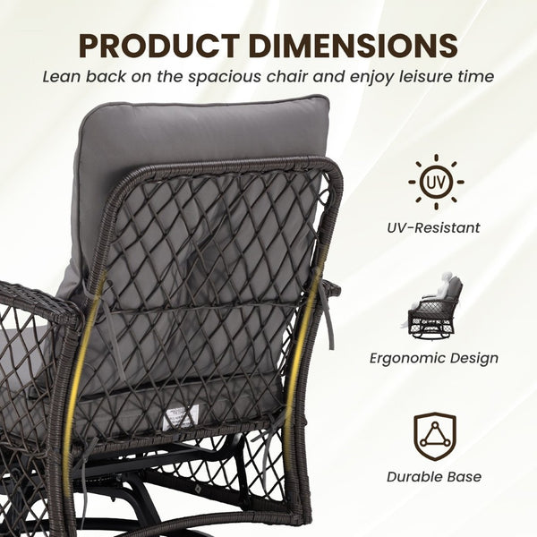 English Elm 3-piece Outdoor Wicker Bistro Set with Swivel Glider Chairs and Shelved Side Table Grey T3623P505190