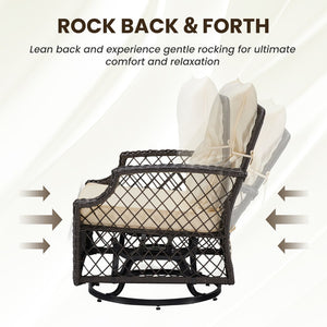 English Elm 3-piece Outdoor Wicker Bistro Set with Swivel Glider Chairs and Shelved Side Table Beige T3623P505193