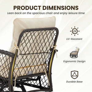 English Elm 3-piece Outdoor Wicker Bistro Set with Swivel Glider Chairs and Shelved Side Table Beige T3623P505193