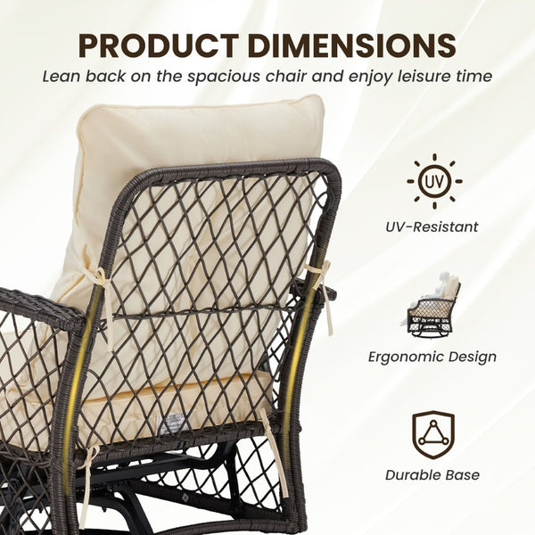 English Elm 3-piece Outdoor Wicker Bistro Set with Swivel Glider Chairs and Shelved Side Table Beige T3623P505193