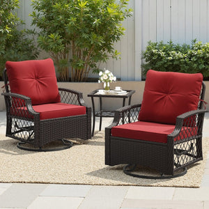 English Elm 3-piece Outdoor Wicker Bistro Set with Swivel Glider Chairs and Shelved Side Table Red T3623P505194