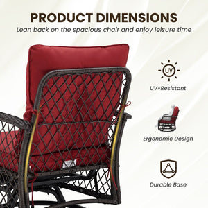 English Elm 3-piece Outdoor Wicker Bistro Set with Swivel Glider Chairs and Shelved Side Table Red T3623P505194