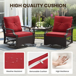 English Elm 3-piece Outdoor Wicker Bistro Set with Swivel Glider Chairs and Shelved Side Table Red T3623P505194