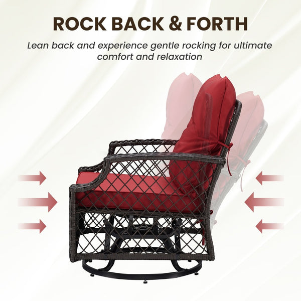 English Elm 3-piece Outdoor Wicker Bistro Set with Swivel Glider Chairs and Shelved Side Table Red T3623P505194