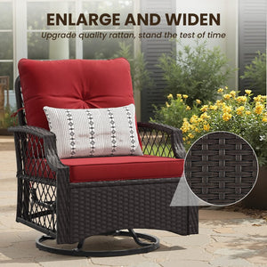 English Elm 3-piece Outdoor Wicker Bistro Set with Swivel Glider Chairs and Shelved Side Table Red T3623P505194