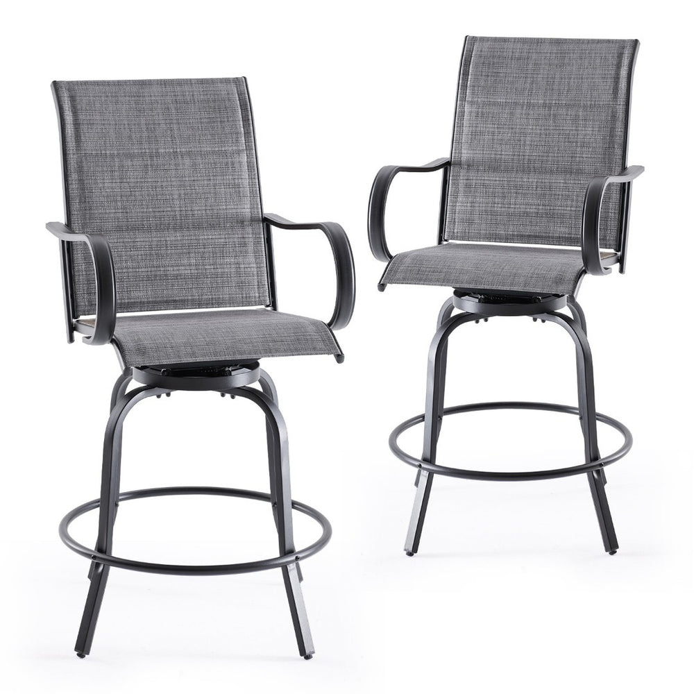 English Elm Swivel Outdoor Bar Stools Set of 2 Textilene Fabric Poolside Patio Height Seating T3623P505206