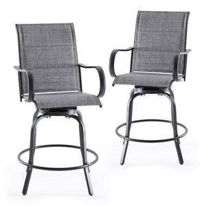 English Elm Swivel Outdoor Bar Stools Set of 2 Textilene Fabric Poolside Patio Height Seating T3623P505206