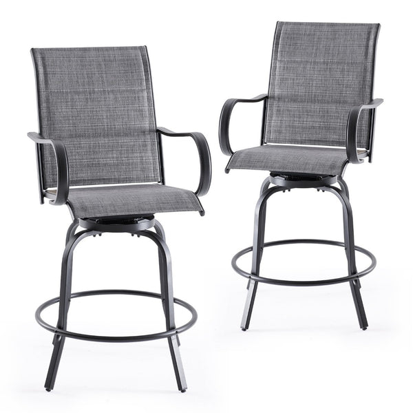 English Elm Swivel Outdoor Bar Stools Set of 2 Textilene Fabric Poolside Patio Height Seating T3623P505206