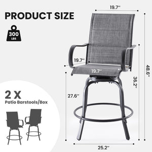 English Elm Swivel Outdoor Bar Stools Set of 2 Textilene Fabric Poolside Patio Height Seating T3623P505206