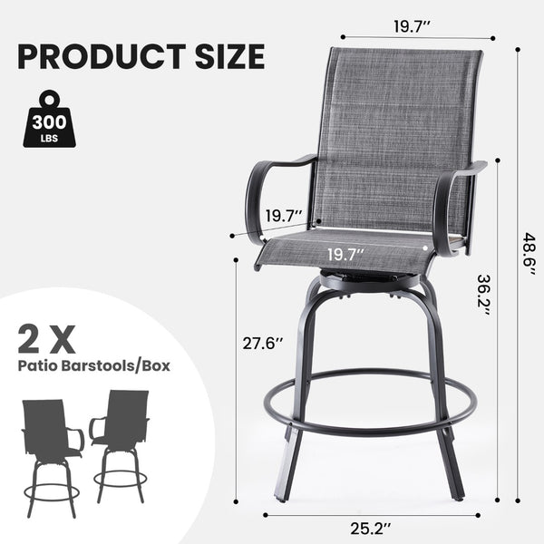 English Elm Swivel Outdoor Bar Stools Set of 2 Textilene Fabric Poolside Patio Height Seating T3623P505206