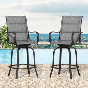 English Elm Swivel Outdoor Bar Stools Set of 2 Textilene Fabric Poolside Patio Height Seating T3623P505206
