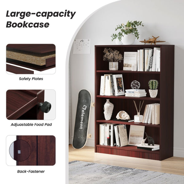 English Elm Bookshelf with Four Adjustable Shelves 48 Inch Tall Modern Wood Storage for Any Room T3623P528220