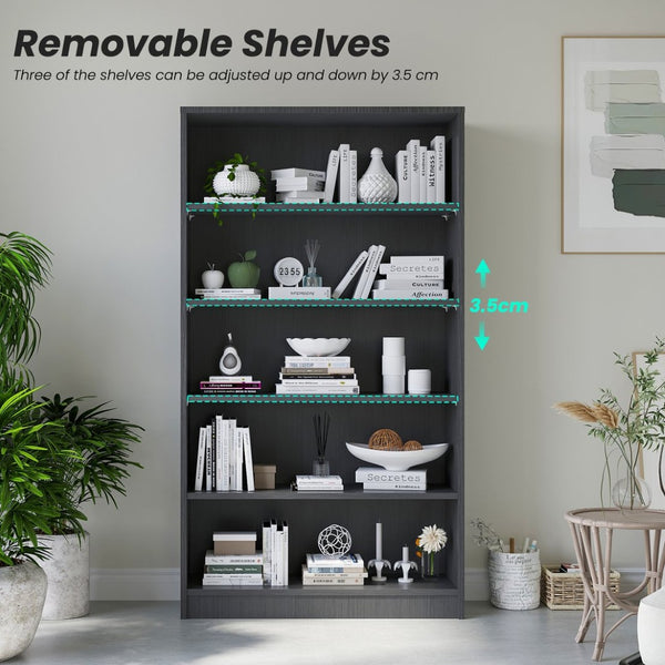 English Elm 5 Tier Tall Wood Bookshelf with Adjustable Shelves for Bedroom or Home Office T3623P528242