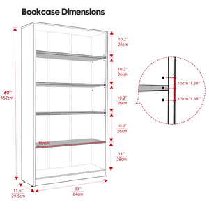 English Elm 5 Tier Tall Wood Bookshelf with Adjustable Shelves for Bedroom or Home Office T3623P528242