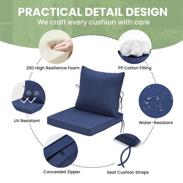 English Elm Outdoor Patio Sofa Cushions with Removable Washable Covers and Adjustable Straps Navy Blue Set of 4 T3623P586236