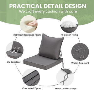 English Elm Outdoor Patio Sofa Cushions with Removable Washable Covers and Adjustable Straps Grey Set of 4 T3623P586237