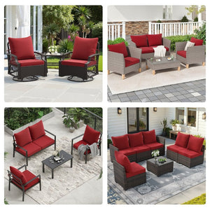 English Elm Outdoor Patio Sofa Cushions with Removable Washable Covers and Adjustable Straps Red Set of 4 T3623P586239
