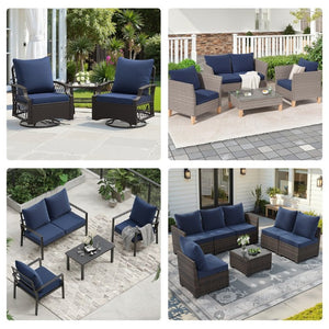 English Elm Outdoor Patio Sofa Cushions with Removable Washable Covers and Adjustable Straps Navy Blue Set of 2 T3623P586241