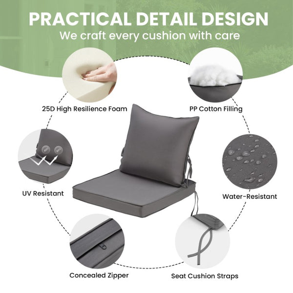 English Elm Outdoor Patio Sofa Cushions with Removable Washable Covers and Adjustable Straps Grey Set of 2 T3623P586242