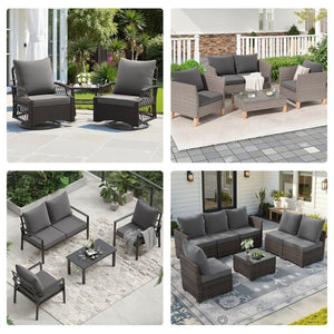 English Elm Outdoor Patio Sofa Cushions with Removable Washable Covers and Adjustable Straps Grey Set of 2 T3623P586242
