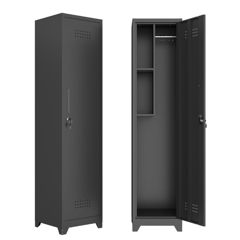 English Elm Tall Slim Steel Utility Cabinet with Lock Hanging Rod and Shelves for Laundry Garage T3625P496988