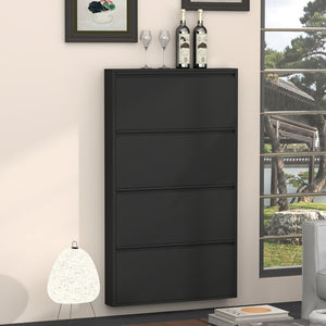 English Elm Metal Wall Mounted Shoe Cabinet Four Flip Compartments Slim Steel Entryway Organizer Black T3625P538037